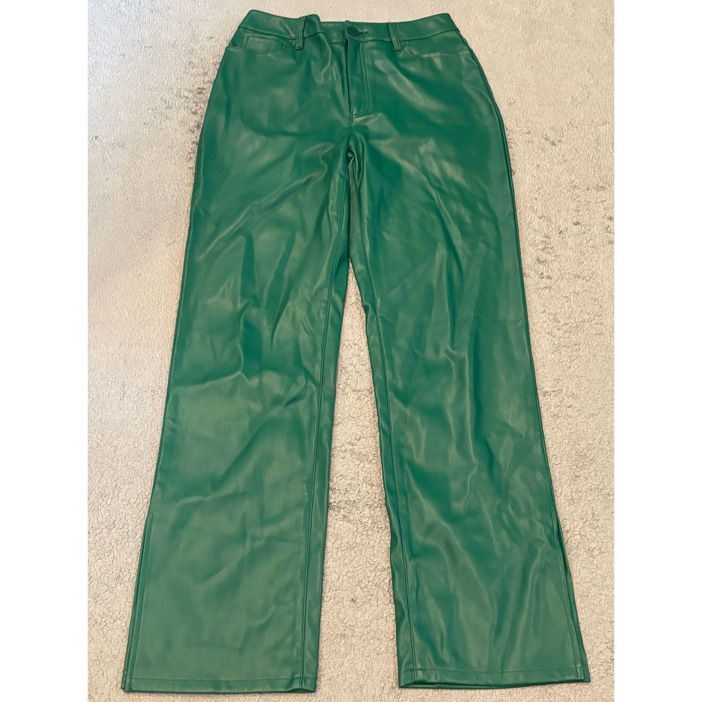 Ade Samuel for INC Green Faux Leather Straight Leg Pants Womens 6 High Rise